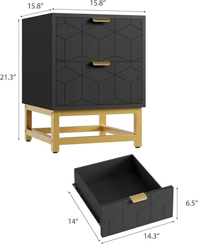 GAOMON Black 2 Drawer Dresser, Small Dresser＆Chest of Drawers, Modern Nightstand - Image 2
