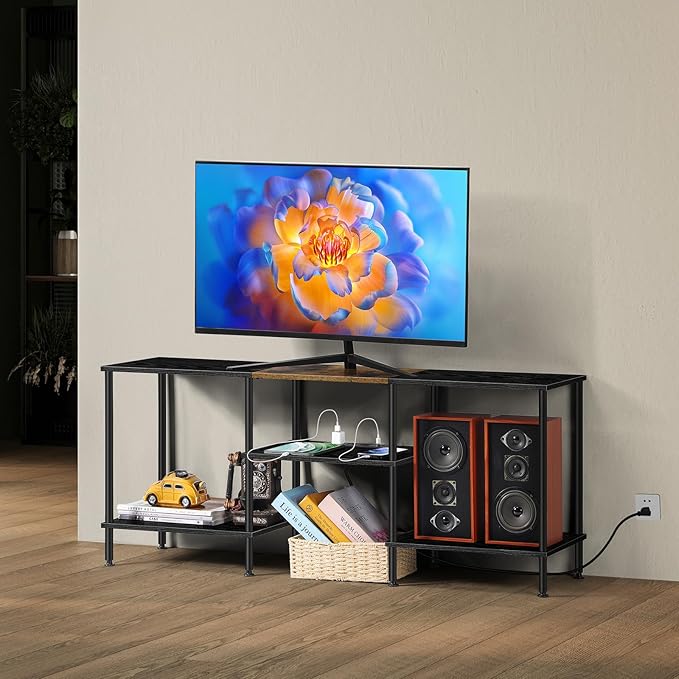 Small TV Stand with Power Outlet, Industrial TV Media Console with Storage - Image 8