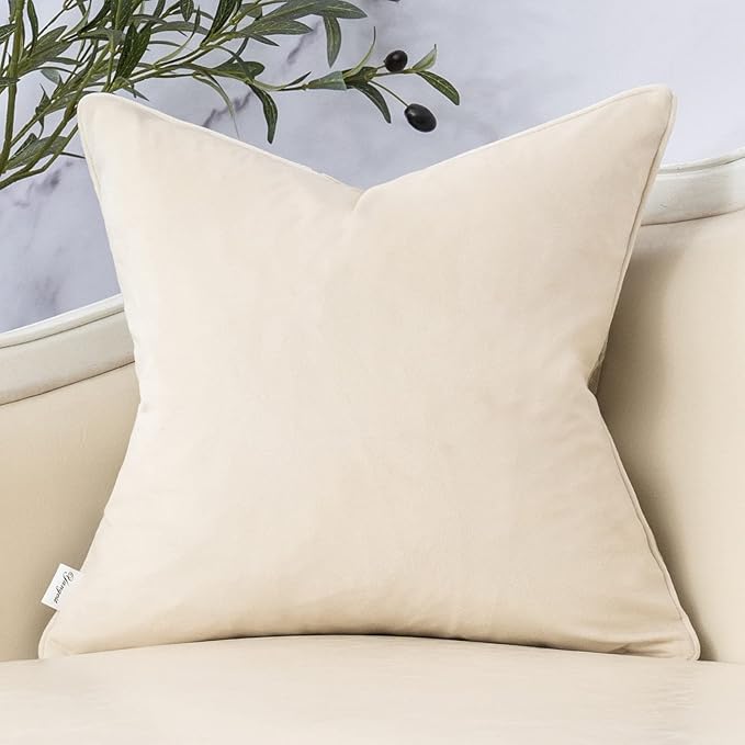 Yangest Beige Square Throw Pillow Cover Wavy Velvet Cushion Cover Modern - Image 2