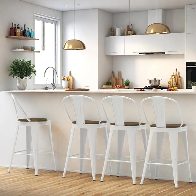 30” Swivel Bar Stools Set of 4, Counter Height Bar Stools Wooden Seat, Metal by Homvinax