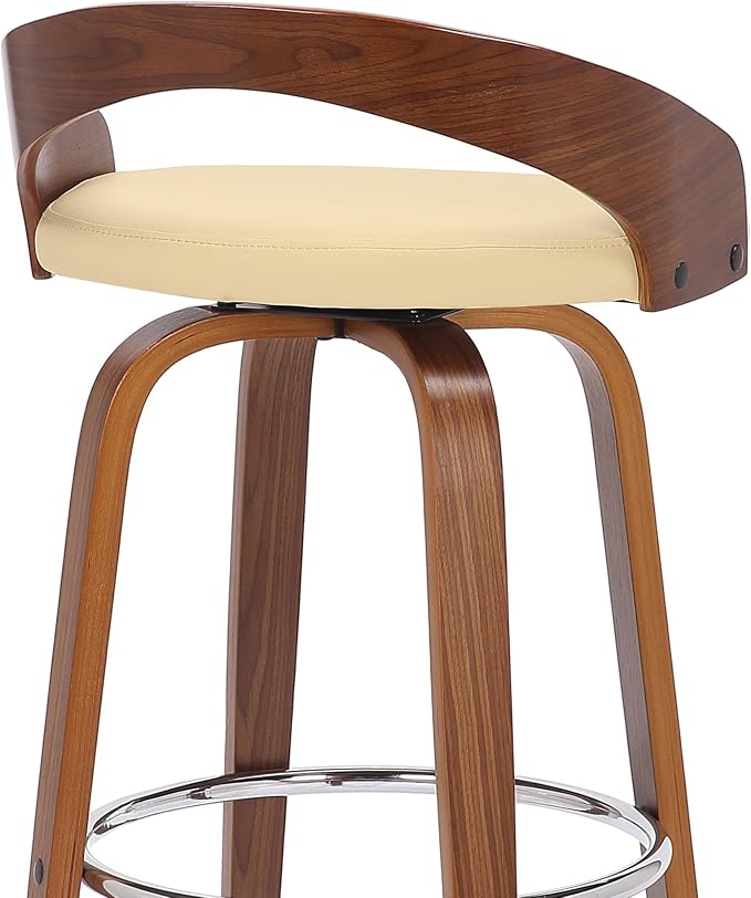 Armen Living Sonia 30" Bar Height Swivel Cream Faux Leather and Walnut Wood Bar - Image 11