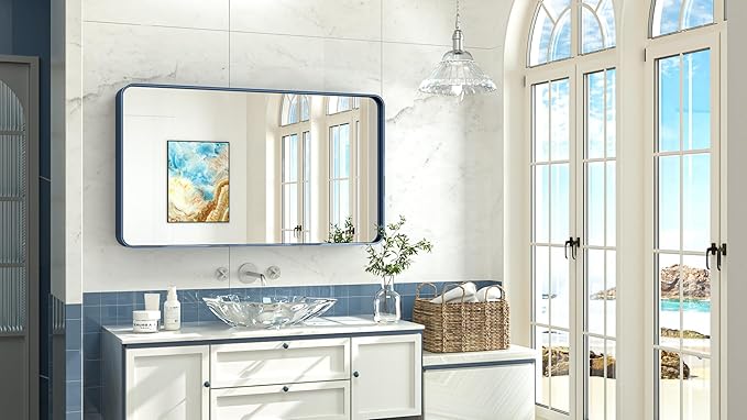 TokeShimi 48 x 24 Inch Wall Mirror Blue Bathroom Vanity Mirror - Image 2