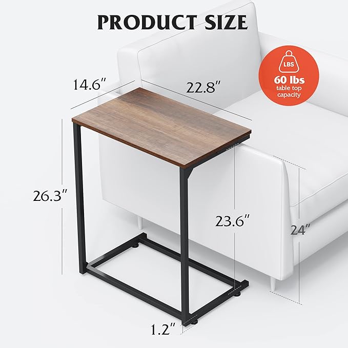 WLIVE Wide Snack Side Table, C Shaped End Table - Image 3