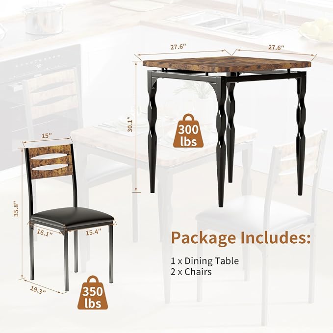 GarveeHome Dining Table Set for 2, Dining Table and Chairs Set of 2, 3 Piece - Image 2