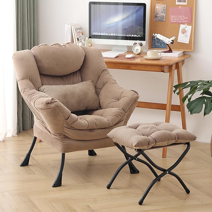 Lazy Chair with Ottoman, Modern Accent Chair with Lumbar Pillow, Comfy Chairs - Image 5