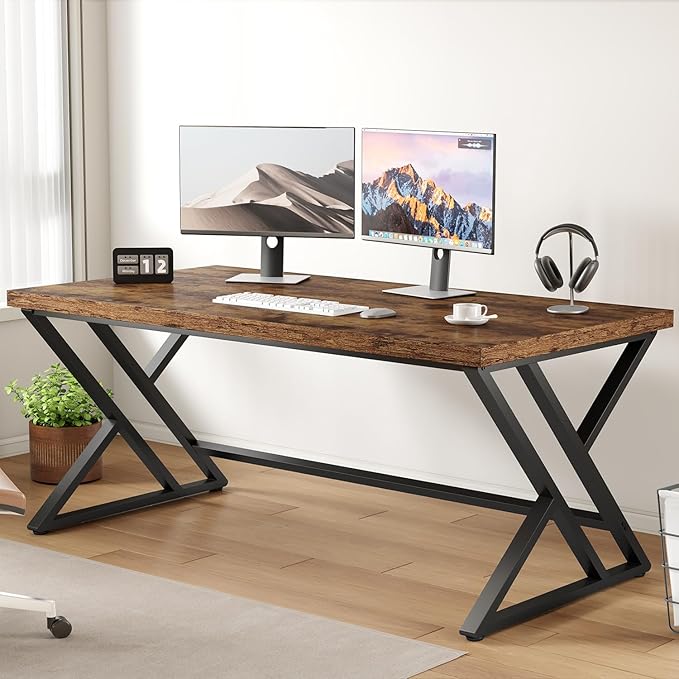 LVB Rustic Wood Computer Desk, Metal Home Executive Office Desk, Industrial by LVB