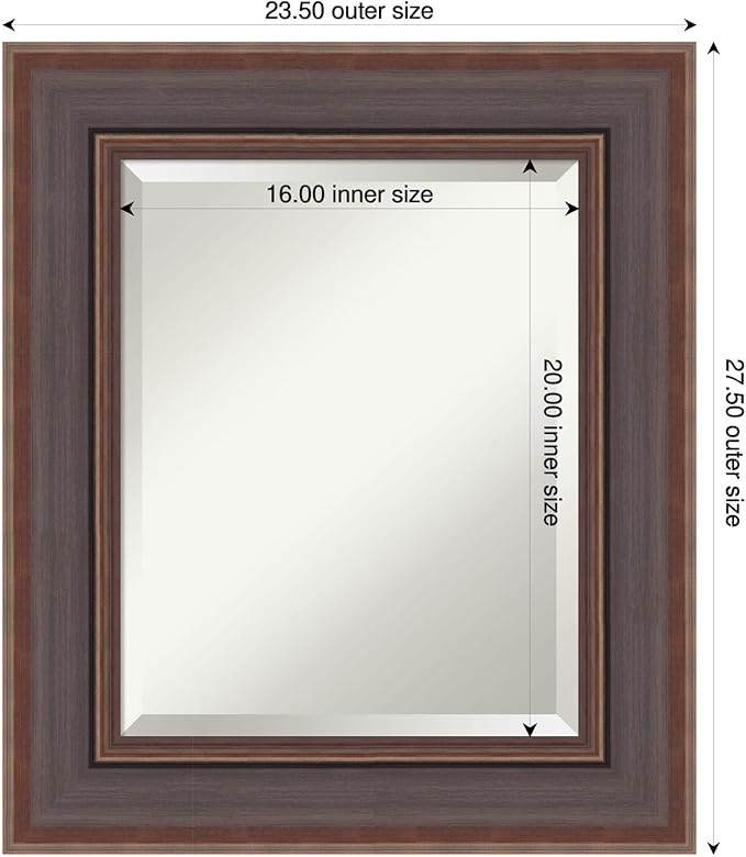 Amanti Art Brown Wall Mirror 28x24 Moab Brown Bronze Rectangle Bathroom Mirror - Image 3