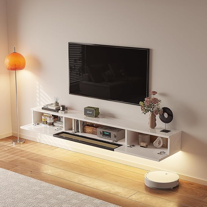 High Gloss Floating TV Stand, Under TV Floating Shelf, Floating TV Cabinet - Image 3