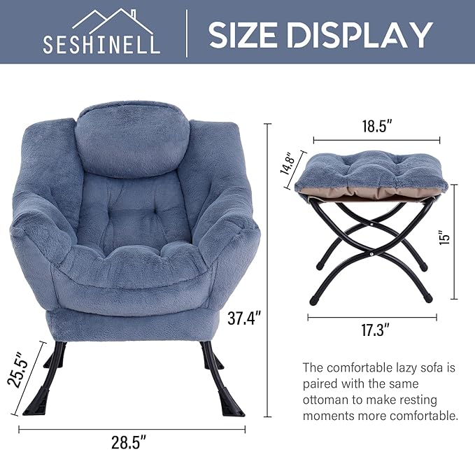 Lazy Chair with Ottoman, Modern Accent Chair Contemporary Lounge Leisure Sofa - Image 3