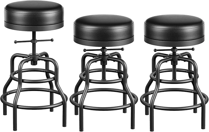 Adjustable Height Swivel Bar Stools Set of 3, 22-29 Inch Industrial Vintage Bar - Image 9