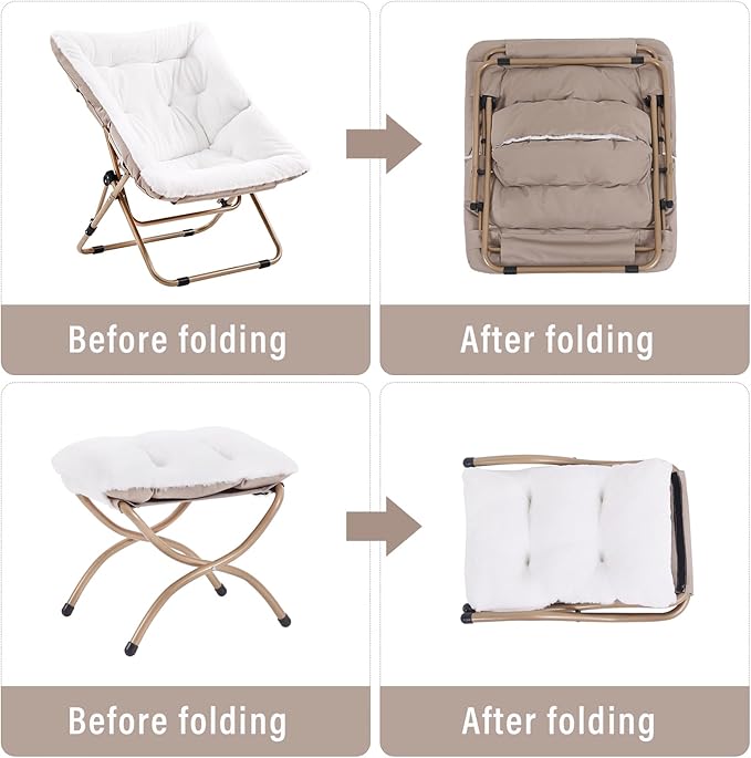 Comfy Folded Chair with Ottoman, Oversized Folding Faux Fur Chair Soft Furry - Image 5