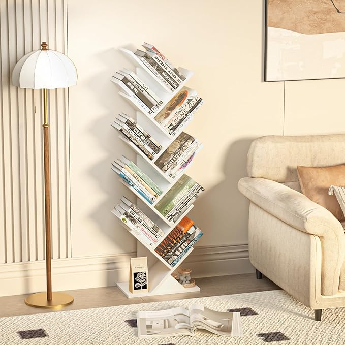 10 Tier Tree Book Shelf, Floor Standing Wood Bookshelf - Image 4