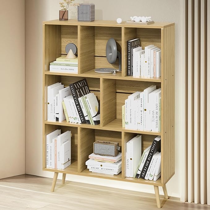 Bookshelf, 3-Tier 8 Cube Open Wooden Book Shelf by GRUSIGN
