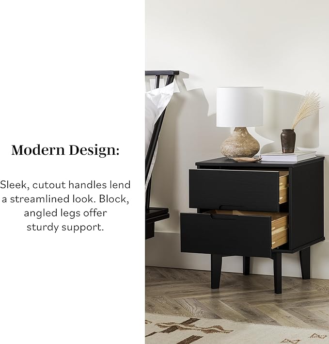 Brynn Modern Solid Wood 2-Drawer Nightstand 24 Inch Black - Image 4