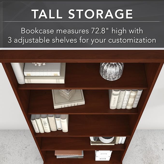 Bush Business Furniture Studio C Tall 5 Shelf Bookcase in Hansen Cherry - Image 4