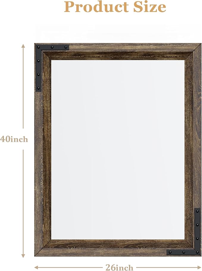 YOSHOOT Farmhouse Bathroom Mirror, Rustic Wooden Framed Mirror, Wood Vanity - Image 2