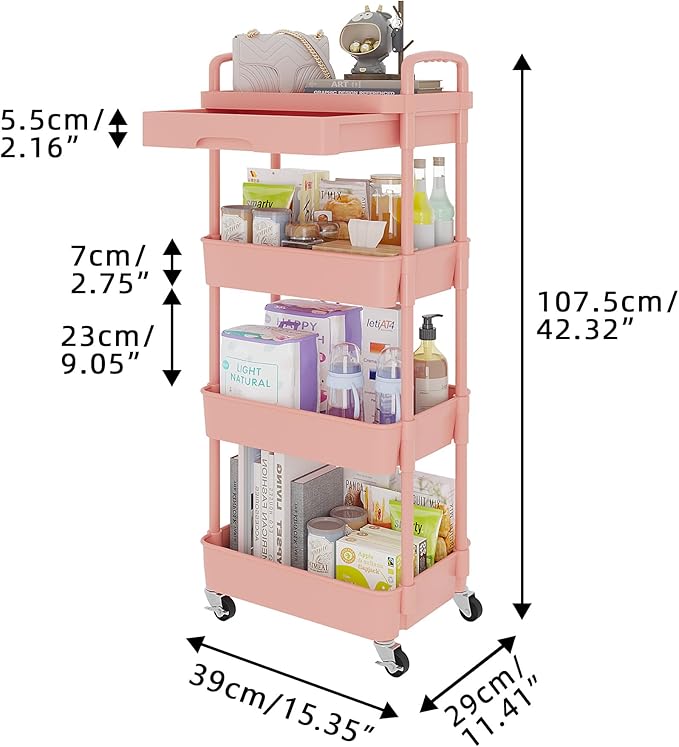 Calmootey 4-Tier Rolling Utility Cart - Image 5