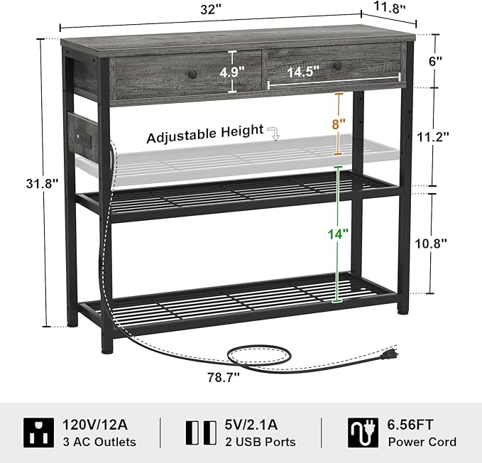 Ecoprsio Entryway Table with Outlets and USB Ports, Small Console Table with 2 - Image 3