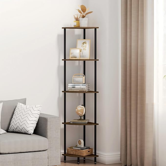 5 Tier Corner Shelf, Bookcase for Small Spaces, Corner Display Shelf, Plant by QLSPTFTS