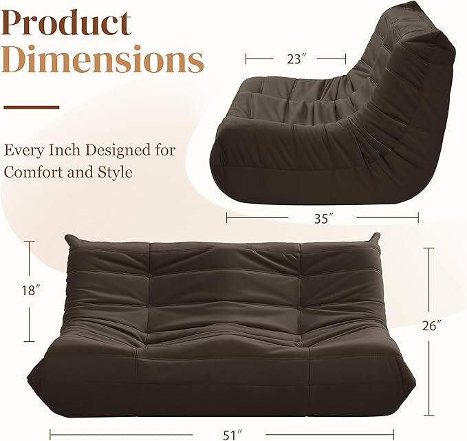 Bean Bag Chair, Loveseat Fireside Chair Bean Bag Sofa - Image 2