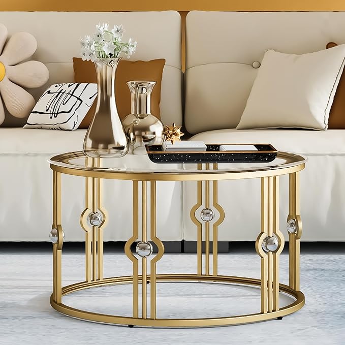OIOG Glass Coffee Table for Living Room, Round Coffee Table for Office - Image 6