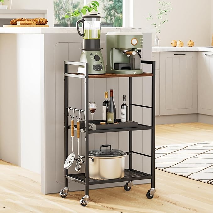 3-Tier Metal Storage Rack with Industrial Wheels, Mesh Shelving Unit with - Image 3