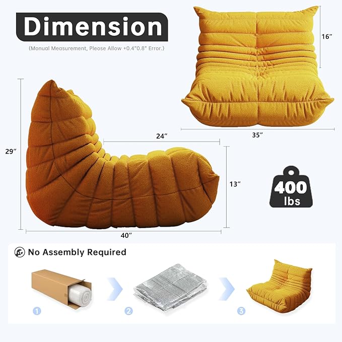 Bean Bag Chairs for Adults, BeanBag Reading Chair Memory Foam Couch, Floor - Image 2