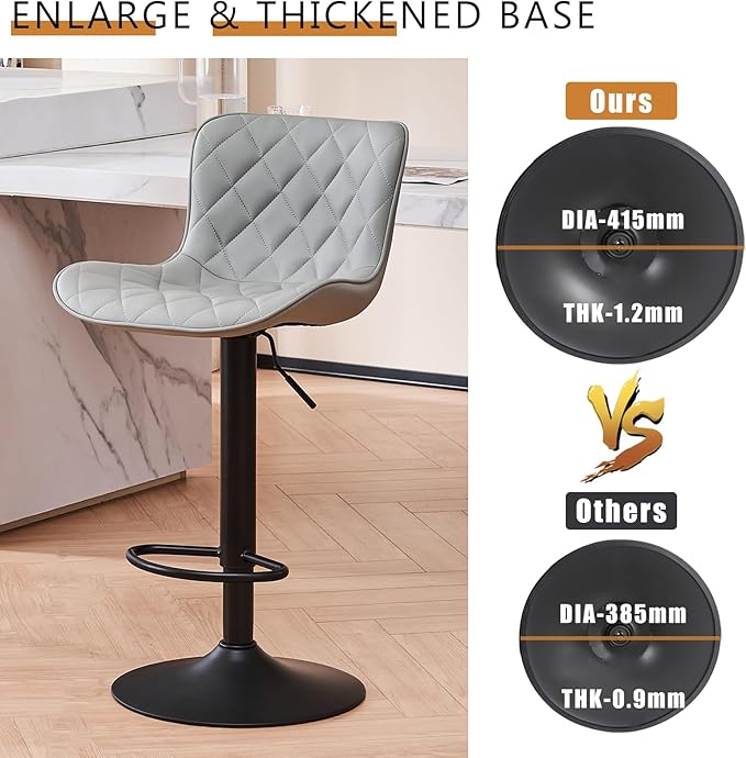 YOUNUOKE Bar Stools Set of 2 Faux Leather Barstools - Image 3