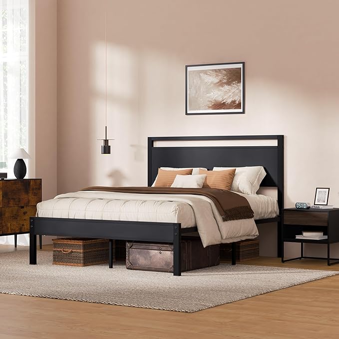Z-hom Queen Bed Frame with Modern Wood Headboard & Footboard, Upgraded Heavy - Image 3