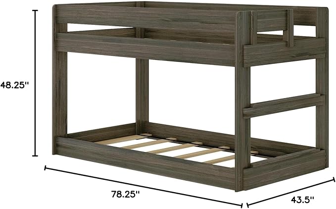 Max & Lily Modern Farmhouse Low Bunk Bed, Twin-Over-Twin Bed Frame - Image 2