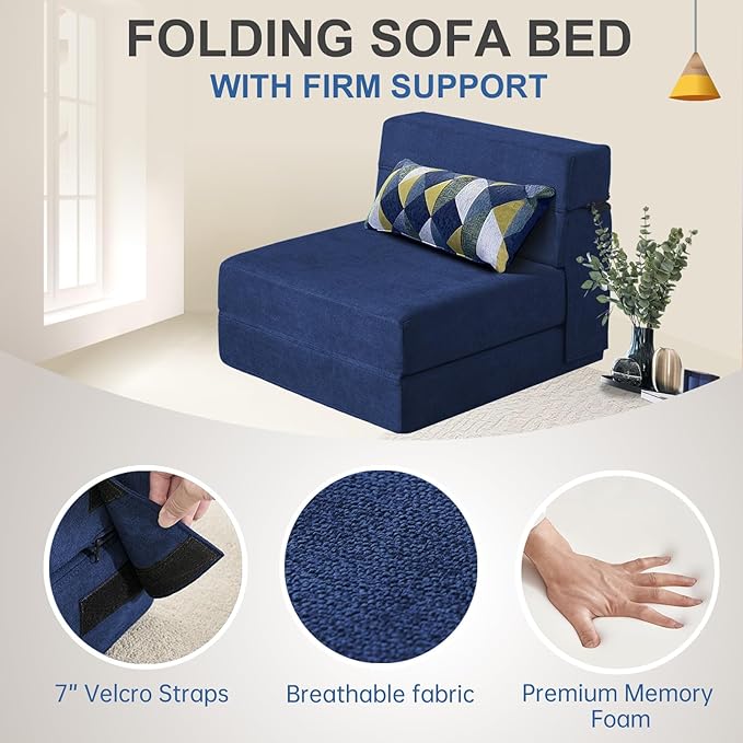 Folding Sofa Bed with Pillow Memory Foam Convertible Sleeper Chair Bed Couch - Image 7