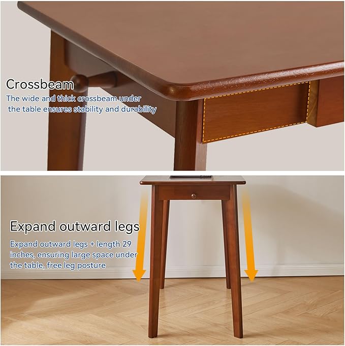 Wood Writing Desk with Drawer and Hanging Rod, Small Computer Desk Table - Image 7
