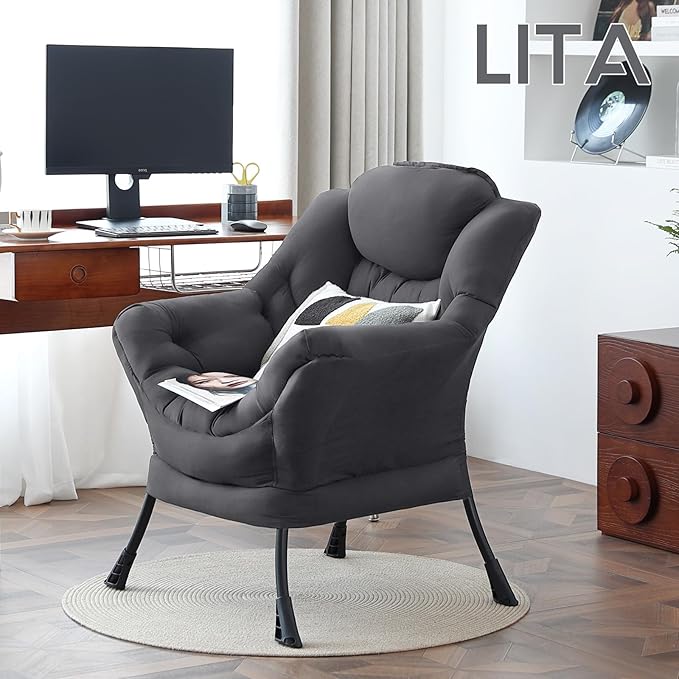 LITA Lazy Chair with Ottoman, Modern Accent Leisure Upholstered Sofa, - Image 7