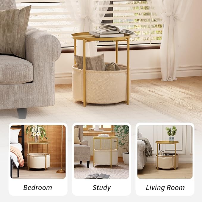 2 Tier Modern Side Table, Round End Table Living Room - Image 4