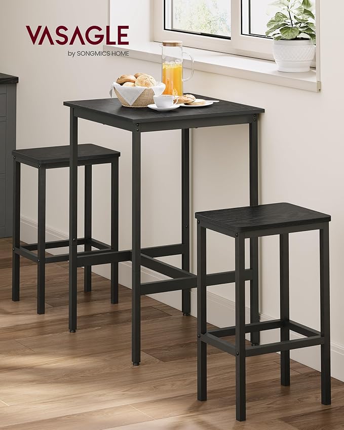 VASAGLE Bar Table and Chairs Set, Square Table - Image 2