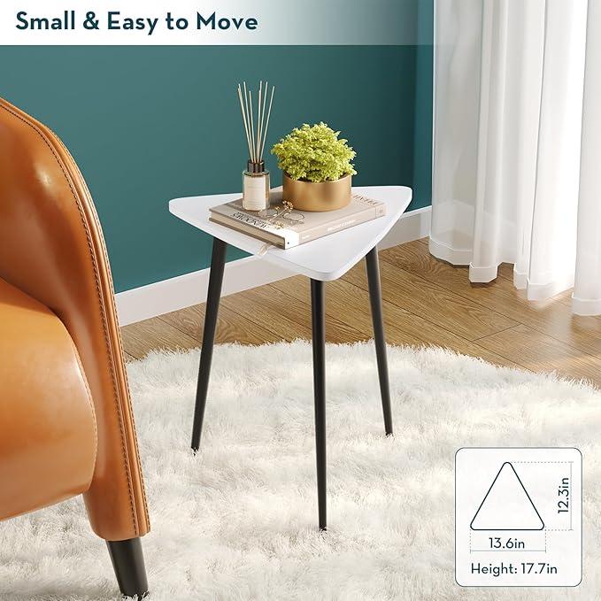 SAYGOER White Side Table Small Triangle End Tables Modern Narrow Sofa Table - Image 4