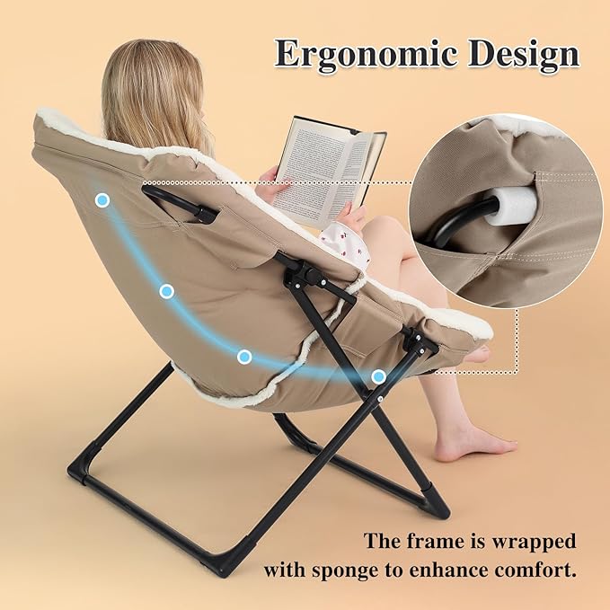 Comfy Saucer Chair for Adults, Soft Faux Fur Bedroom Chair - Image 7