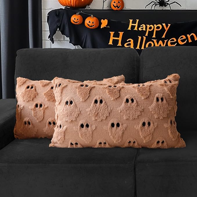 4TH Emotion Halloween Ghost Decorative Lumbar Pillow Covers 12x20 Set of 2 by 4THEmotion