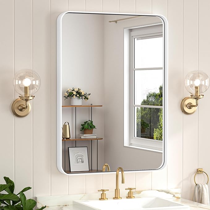 Keonjinn White Bathroom Mirror for Over Sink, 24 x 32 Inch Metal Framed by Keonjinn
