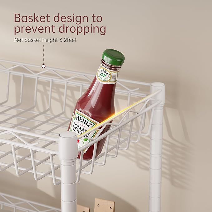 SINGAYE 4 Tier Basket Shelf Wire Shelving Unit Adjustable Storage Shelves Big - Image 4