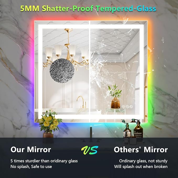 40x36 Inch RGB LED Bathroom Mirror Front Light and RGB Backlit Lighted Vanity - Image 6