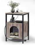Cat End Table with Charging Station, Indoor Cat House Side Table with Bed by Upolana