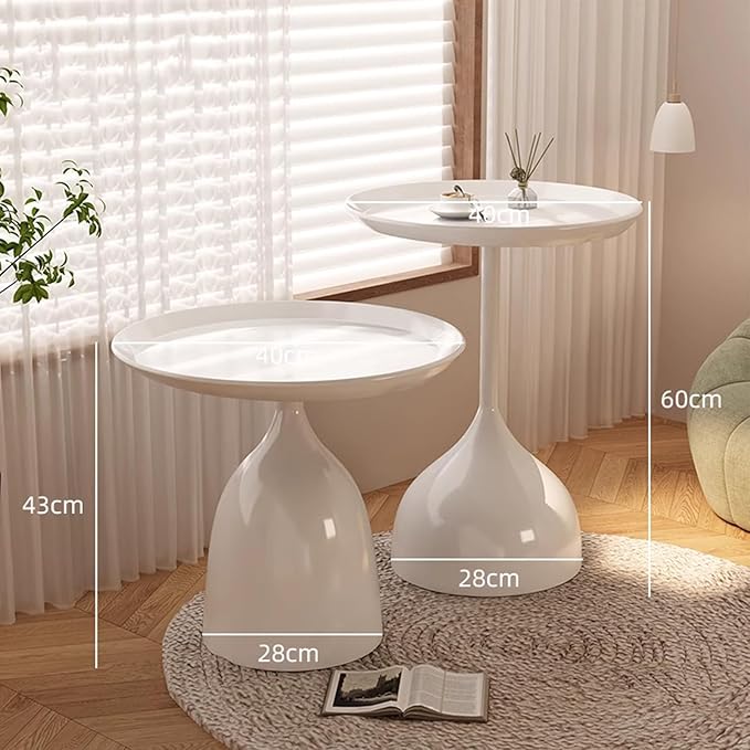 Side Table Set of 2, Small Coffee Round Bedroom End Table, Patio Metal Nesting - Image 2