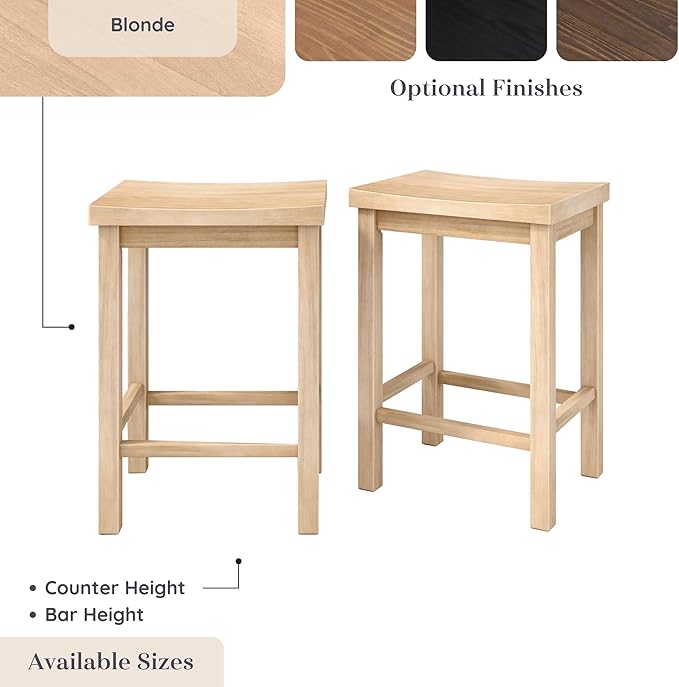 Grain & Grove Smith Collection Set of 2 Solid Wood Counter Height Bar Stools - Image 7