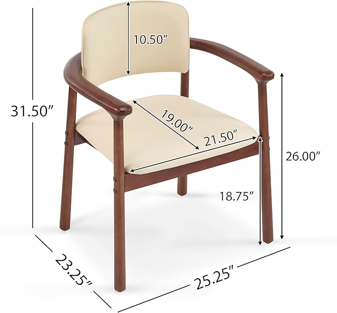 Merax Rubber Wood Dining Chairs Set of 2, Comfortable PU Foam Seat Armchairs - Image 2