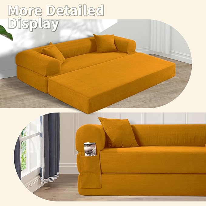 80" Convertible Sofa Bed, 3-in-1 Corduroy Folding Pull Out Couch - Image 5