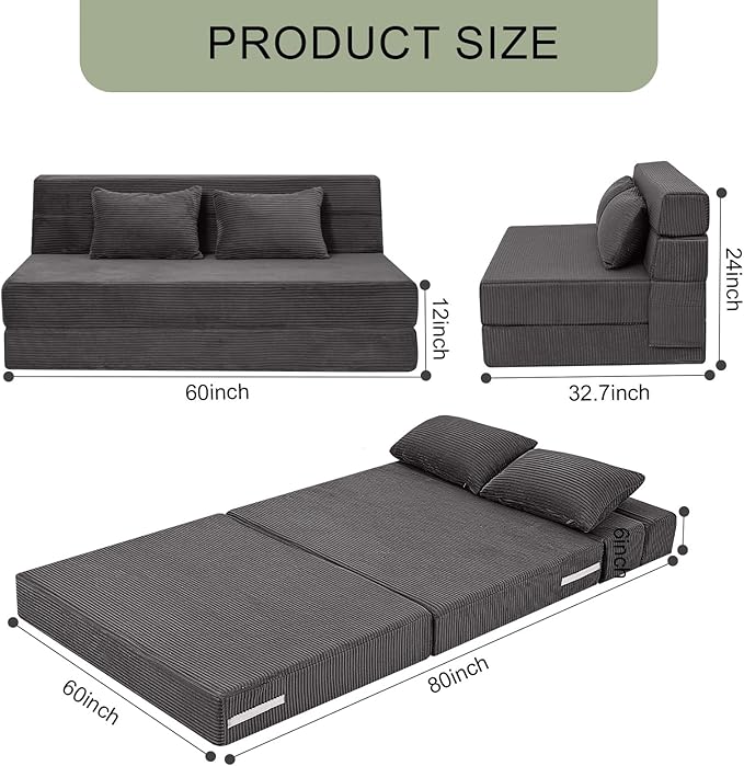 MeMoreCool Boneless Folding Sofa Bed Queen, Corduroy Convertible Sleeper Chair - Image 2
