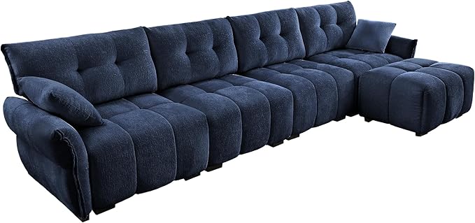 Modern Chenille Fabric 4-Seat Sofa w/Ottoman+2 Pillows, Premium Upholstery - Image 5