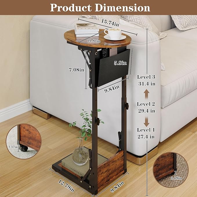 Folding C Shaped End Table, Small Side Table - Image 2