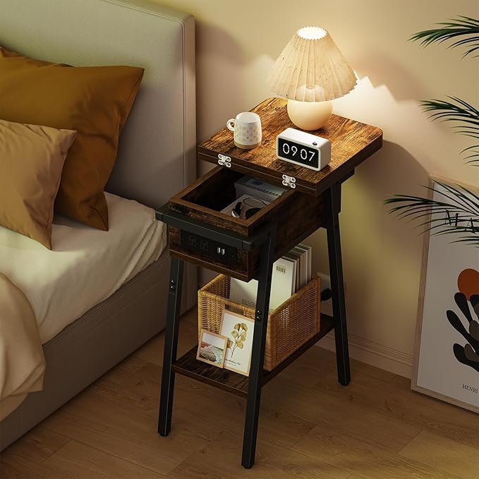 End Table with Charging Station, Flip Top Side Table with USB Ports and Outlets - Image 7